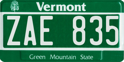 VT license plate ZAE835