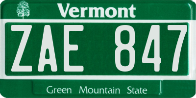 VT license plate ZAE847