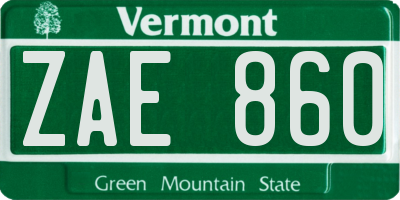 VT license plate ZAE860