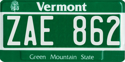 VT license plate ZAE862