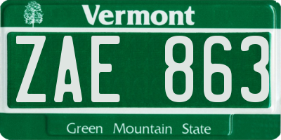 VT license plate ZAE863