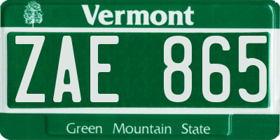 VT license plate ZAE865
