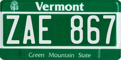 VT license plate ZAE867