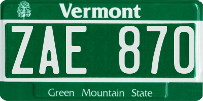 VT license plate ZAE870