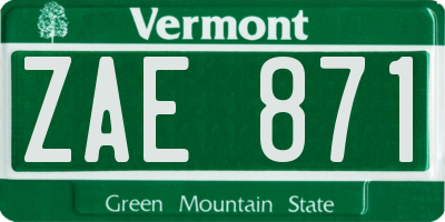 VT license plate ZAE871