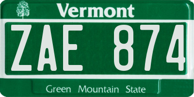 VT license plate ZAE874