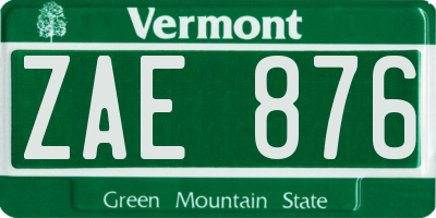 VT license plate ZAE876
