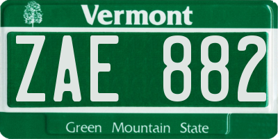 VT license plate ZAE882