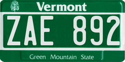 VT license plate ZAE892