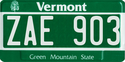 VT license plate ZAE903