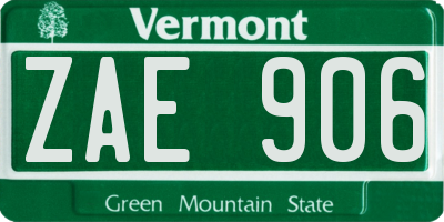 VT license plate ZAE906