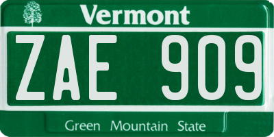 VT license plate ZAE909