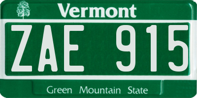 VT license plate ZAE915