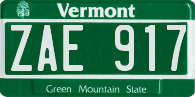 VT license plate ZAE917