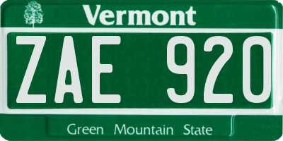 VT license plate ZAE920