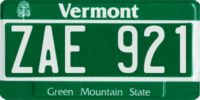 VT license plate ZAE921