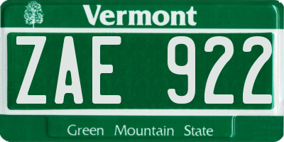 VT license plate ZAE922