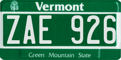 VT license plate ZAE926