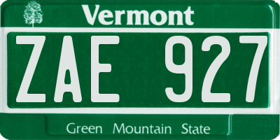 VT license plate ZAE927