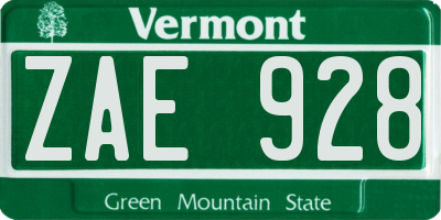 VT license plate ZAE928