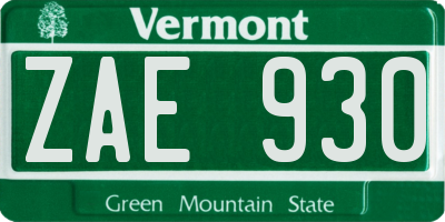 VT license plate ZAE930