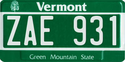 VT license plate ZAE931