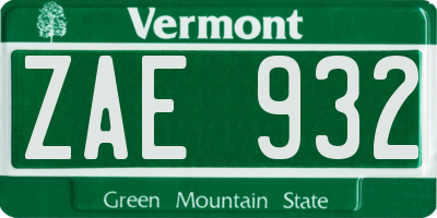 VT license plate ZAE932