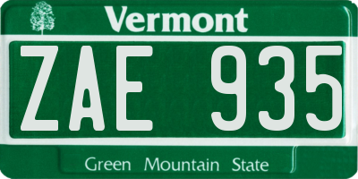 VT license plate ZAE935