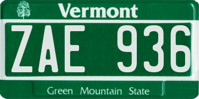 VT license plate ZAE936