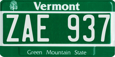 VT license plate ZAE937
