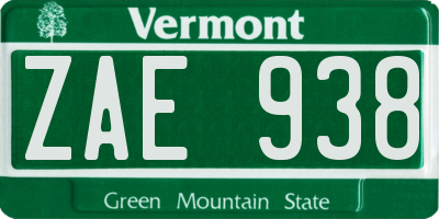 VT license plate ZAE938