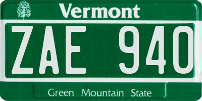 VT license plate ZAE940