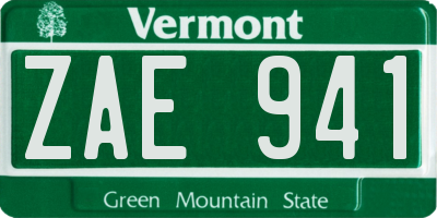 VT license plate ZAE941
