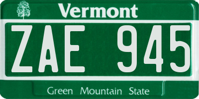 VT license plate ZAE945