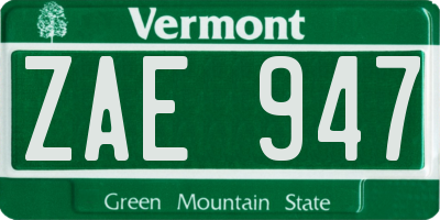 VT license plate ZAE947