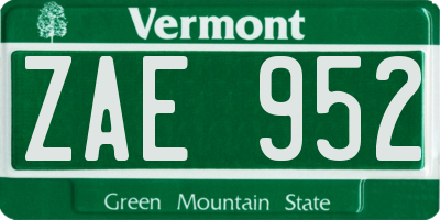 VT license plate ZAE952