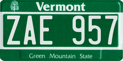 VT license plate ZAE957