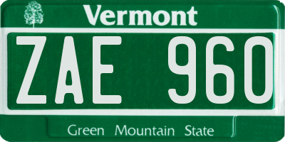 VT license plate ZAE960