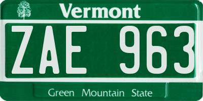 VT license plate ZAE963