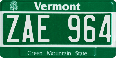 VT license plate ZAE964