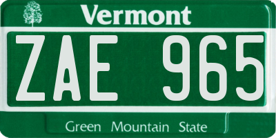 VT license plate ZAE965