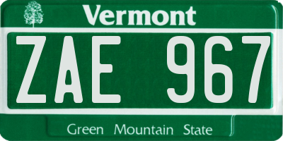 VT license plate ZAE967