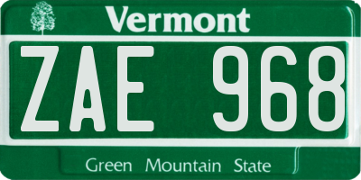 VT license plate ZAE968