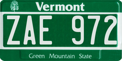 VT license plate ZAE972