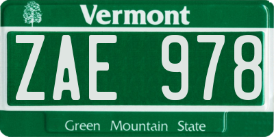VT license plate ZAE978