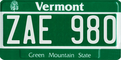 VT license plate ZAE980