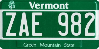 VT license plate ZAE982