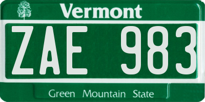VT license plate ZAE983
