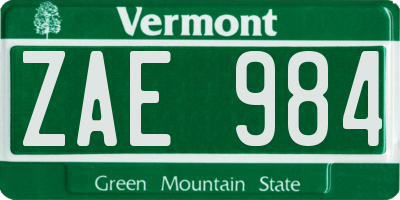 VT license plate ZAE984