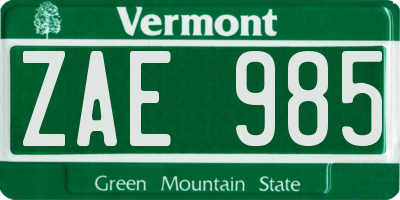 VT license plate ZAE985